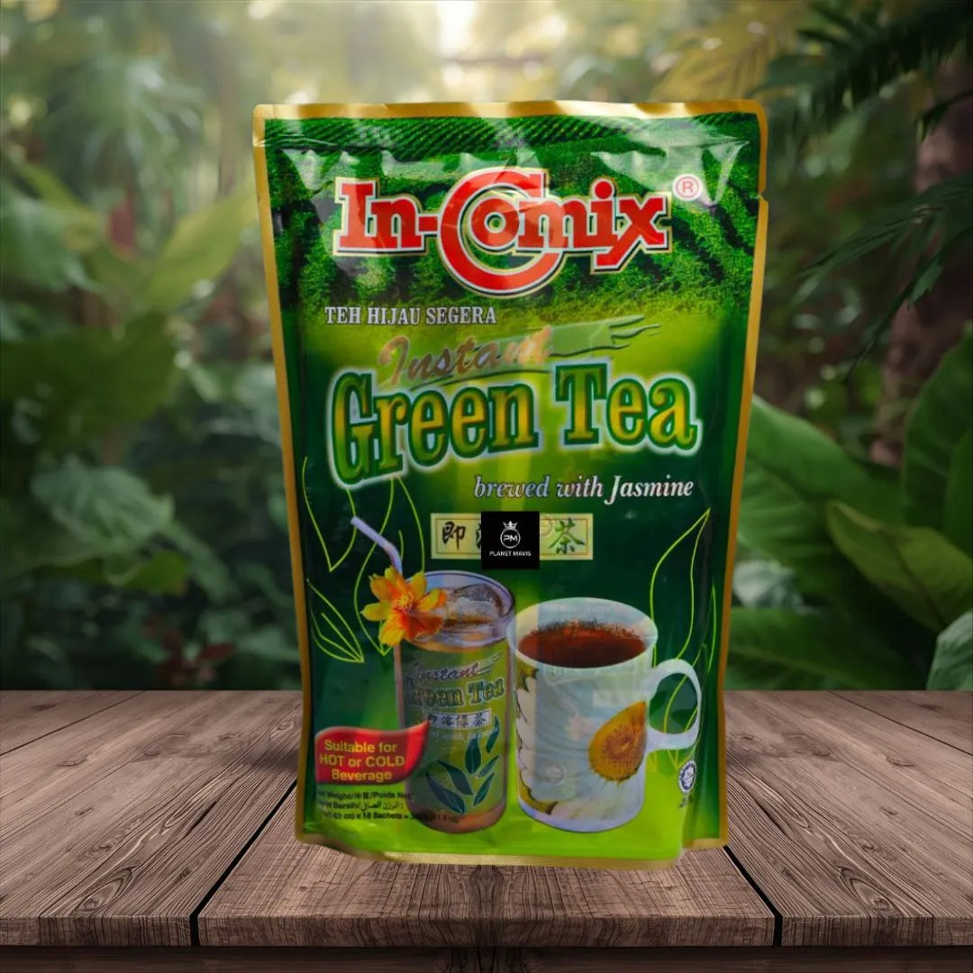 In-comix green tea brewed with jasmine Hot and Cold both